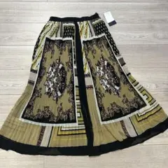 新品タグ付　個性派プリント ロングプリーツスカート M ウエストゴム