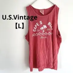 U.S.Vintage ノースリーブTシャツ L コーラルピンク プリント
