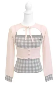 HONEYMEW ハニーミュウ　ギンガムアンサンブルトップス　ピンク
