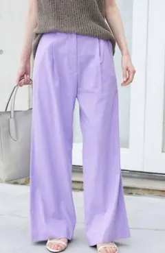スローブイエナ リネン混 スラックス パンツ パープル 38サイズ
