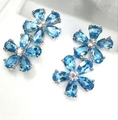 美品♡大振り♡天然トパーズ♡k14ホワイトゴールドフラワーピアス