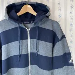 【ゆるダボ】 ノーティカ ビッグボーダー パーカー 太ボーダー ワンポイント