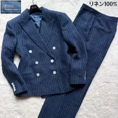 【極美品】ポロラルフローレン スーツ ダブル リネン100% ネイビー S 現行