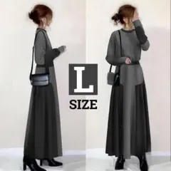 sale レディース ワンピース ドッキングワンピース 長袖 ハイウエスト L