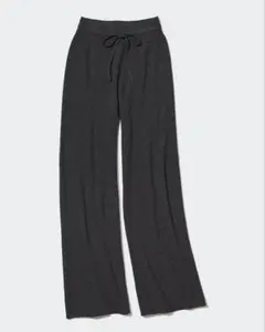 【美品】UNIQLOウォッシャブルニットリブパンツ　ユニクロ　ダークグレー丈長め