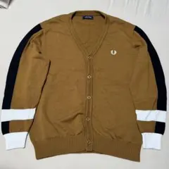 フレッドペリー ウール混 カーディガン Vネック ブラウン/切替デザイン