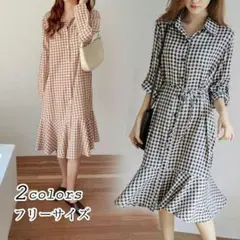 Q5513 マキシワンピース 春 長袖 ワンピース フレア