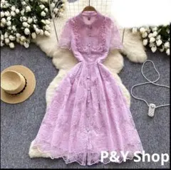 春夏コーデ❤️レディース　ロング丈ワンピース　半袖　エレガント