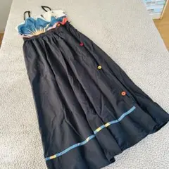 美品コアラモモ♠︎キャミソールワンピロング【L相当】黒カラフルボタンゆったり旅行