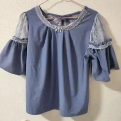 axes femme 半袖カットソー ブルー レース装飾