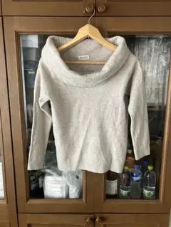 美品PLST ライトグレー ニット セーター 長袖 オフタートル、オフショルダー