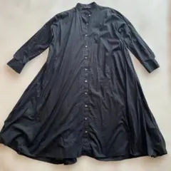 ミズイロインド　長袖　フレアワンピース　ノーカラー　スタンドカラー　綿　コットン