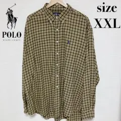 【XXL】ポロラルフローレン BLAIRE チェックシャツ イエロー×ネイビー