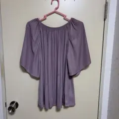 Honeys くすみパープル プリーツブラウス 半袖 シフォンのサムネイル