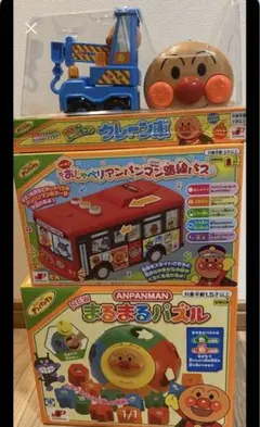 <新品>アンパンマンまるまるパズル　おしゃべり路線バス　ミニリモコン　クレーン車