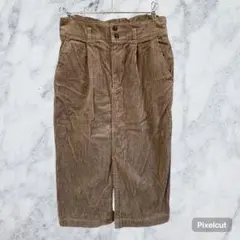 J403 ダブルクローゼット コーデュロイ ナロースカート スリット 茶 古着