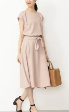 ナチュラルビューティーベーシック　リボン付きベージュフレアスカート XS 新品