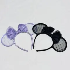 ディズニー　カチューシャ　レース　紫　黒　セット