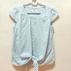 ナチュラルビューティーベイシック　ボーダーフレンチスリーブブラウス　S