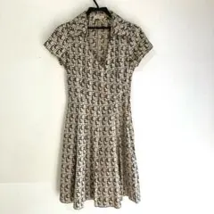 レトロ 襟付き 幾何学模様柄ワンピース