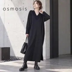 osmosis　ロングワンピース　Vネック　モード系　ブラック　ゆったりサイズ