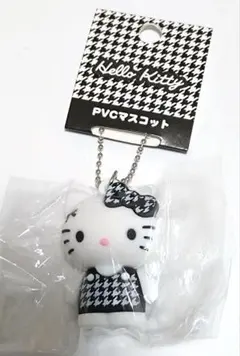 【未使用】ハローキティ　PVCマスコット　千鳥格子　ブラック