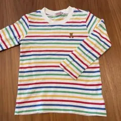 MIKI HOUSE 長袖Tシャツ マルチボーダー クマ刺繍 100