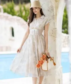 【S】ノエラ　アート柄ウエストリブワンピース　ロングワンピース