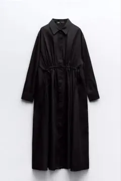 希少【ザラ】オーバーサイズ ロング シャツ ワンピース ポプリン 黒ブラック ザラ】オーバーサイズ ロング シャツ ワンピース タック