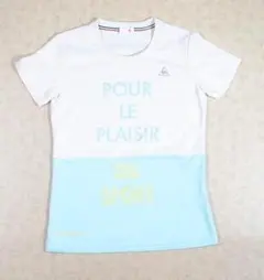 32424　ルコック　レディース　半袖カットソー　白Ｘ水色　Ｍ