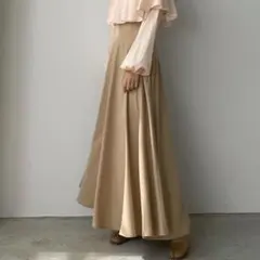 Louere 薄手ハイウエストボリュームフレアスカート ベージュ