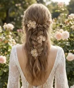 ウェディング ヘッドドレス ヘアクリップ 3点セット ゴールド