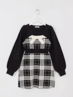 evelyn バストリボンチェックニットワンピース