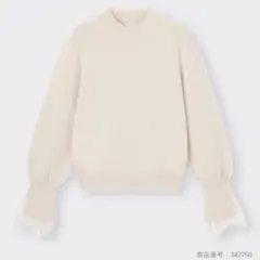 GU ジーユー　レーストリムパフスリーブセーター　ナチュラル　オフホワイト
