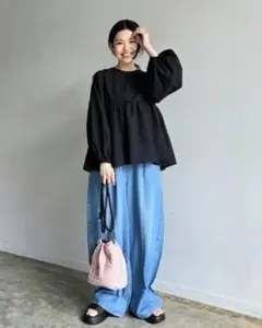 【新品未使用タグ付き】❦pu's'elect カーブデニムパンツ中水色 Ｌ❦のサムネイル