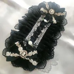 ロリィタ ロリータ ゴスロリ 黒×白 レース ヘッドドレス カメオ付き