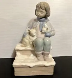 LLADRO 作品名「あたためてあげるね」　猫　女の子　インテリア