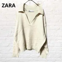 6151ZARA ザラ Vネックニット セーター ベージュ M古着 やわらか