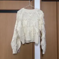 DISCOAT フリンジデザイン 長袖ニット アイボリー
