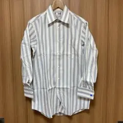 フレンチカフス　ダブルカフス　ワイシャツ　長袖　カフスボタン式　ストライプ　L