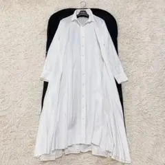 【定番】ミズイロインド コットンボリュームシャツワンピース ロング Aライン