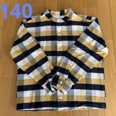 MUJI 両面起毛フランネルスタンドカラーシャツ マスタードチェック 140