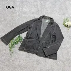 トーガ　ブラックデニムジャケット　襟付き　ゆったり　ユニセックス　メンズにも　F