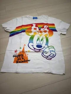 【美品】ミニーマウス Tシャツ 白 ディズニーリゾート 150cm レインボー