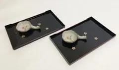 ⭐︎和⭐︎漆黒トレイと花模様の小皿セット