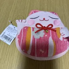 招き猫 ちりめん コインケース 小銭入れ ピンク