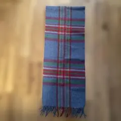 大幅値下John Henryラムウールの青系チェックマフラー 約140×28cm