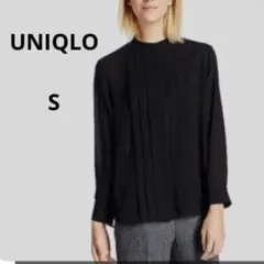 【美品】ユニクロ　ジョーゼットピンタックブラウス　ブラック　シアー　長袖　S