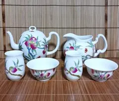 台湾茶器　桃蝙蝠柄セット