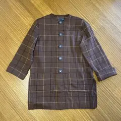 ブラウン系 チェック柄 ノーカラージャケット - メルカリ
